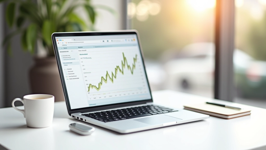 Laptop zeigt ETF-Vergleich und Renditerechner, Notizbuch mit Finanzzielen daneben
